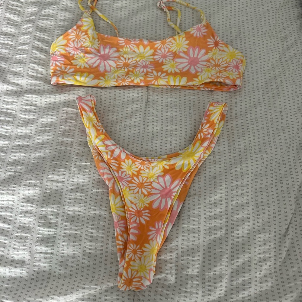Floral Bikini Set in Orange and Pink and Yellow